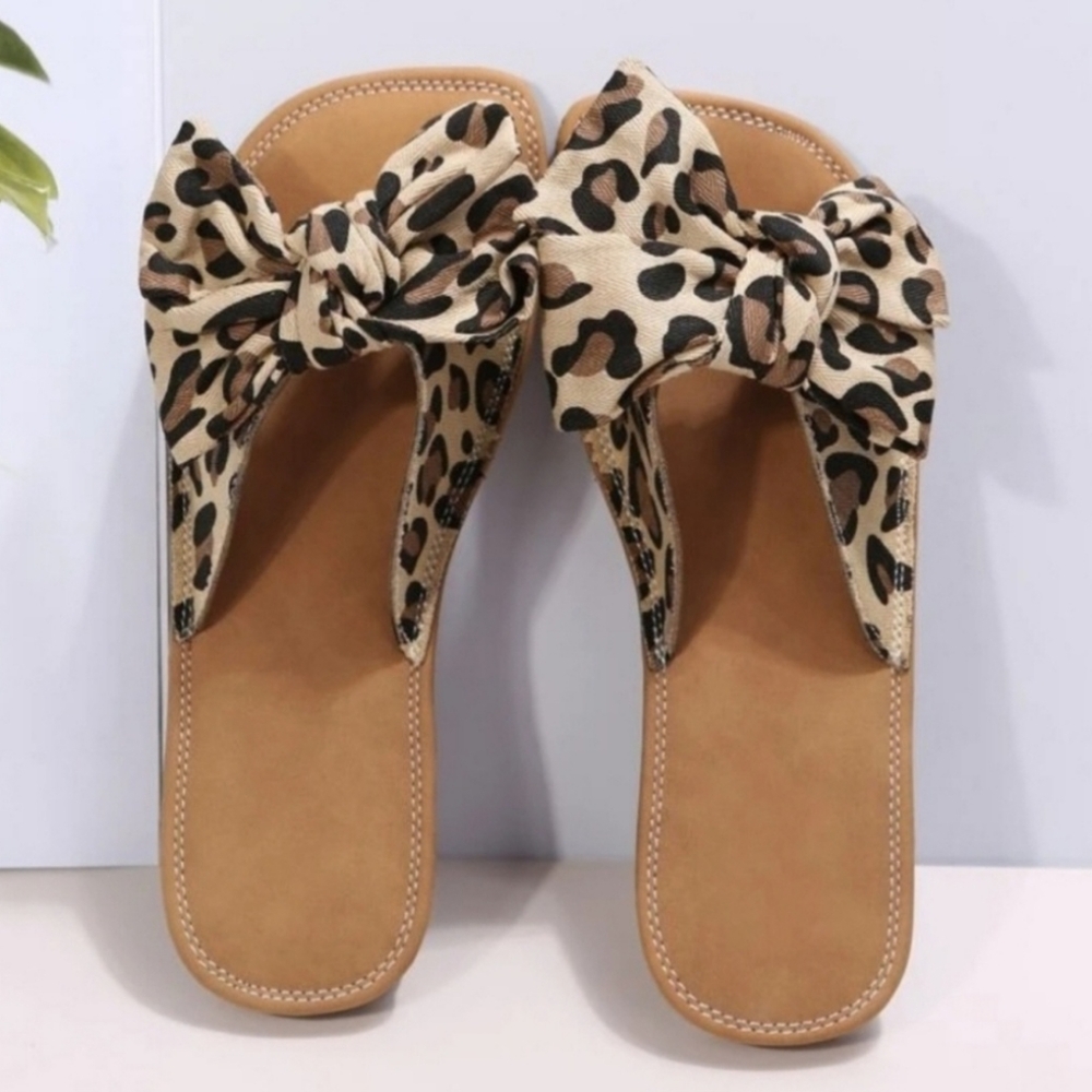 🌸 3/$20 - Cute Women's Leopard Print Bow Slide Sandals. SIZE CN38 (7)
